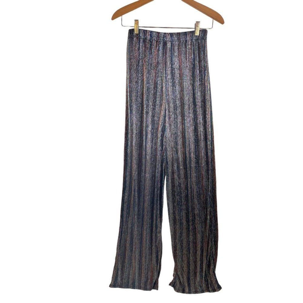 Topshop Pants Women Size 4-6 US Sheer Metallic Mesh Pull On Wide Leg Party Glam